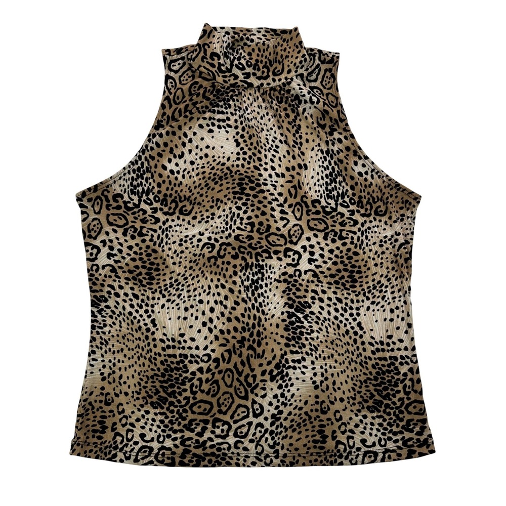 90s Leopard Print Mock Neck Sleeveless Top Vintage Animal Print XL